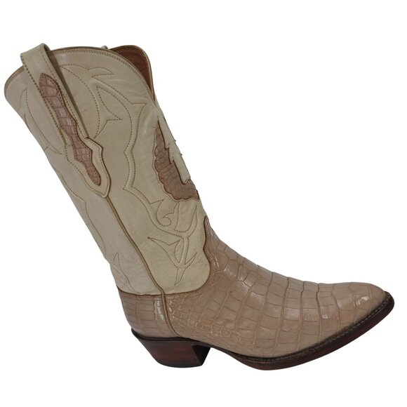 Black Jack Exotic Alligator Men 7EE Beige Cream Leather Cowboy Western Boots USA - Picture 14 of 15